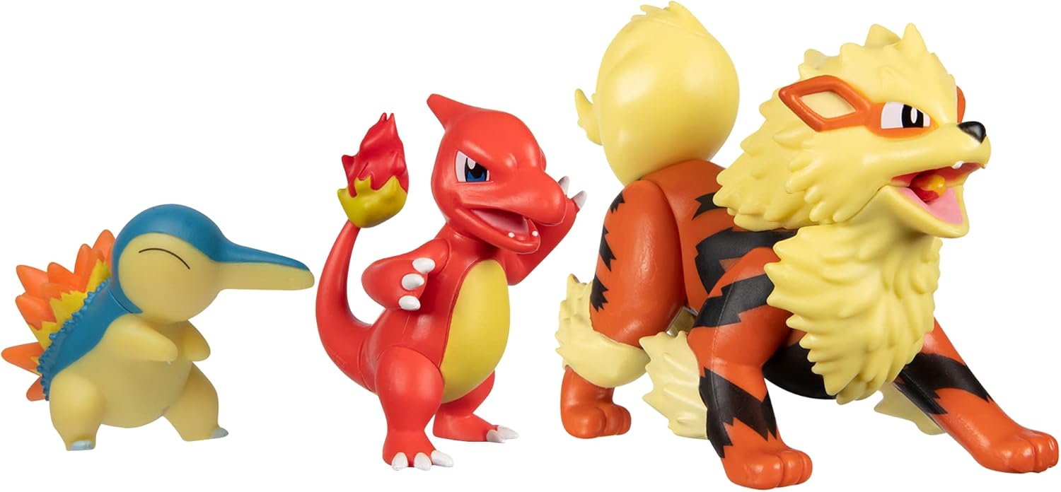 Arcanine (Deluxe Action), Charmeleon y Cyndaquil | Jazwares Pack 3 Figuras de Batalla Pokémon