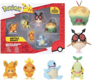 Pawmi, Turtwig, Hoothoot, Appltun, Squirtle y Torchic | Jazwares Pack 6 Figuras de Batalla Pokémon