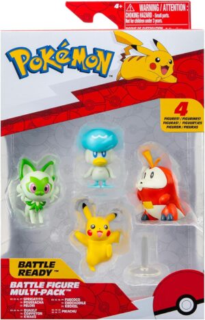Fuecoco, Sprigatito, Quaxly y Pikachu | Jazwares Pack 4 Figuras de Batalla Pokémon