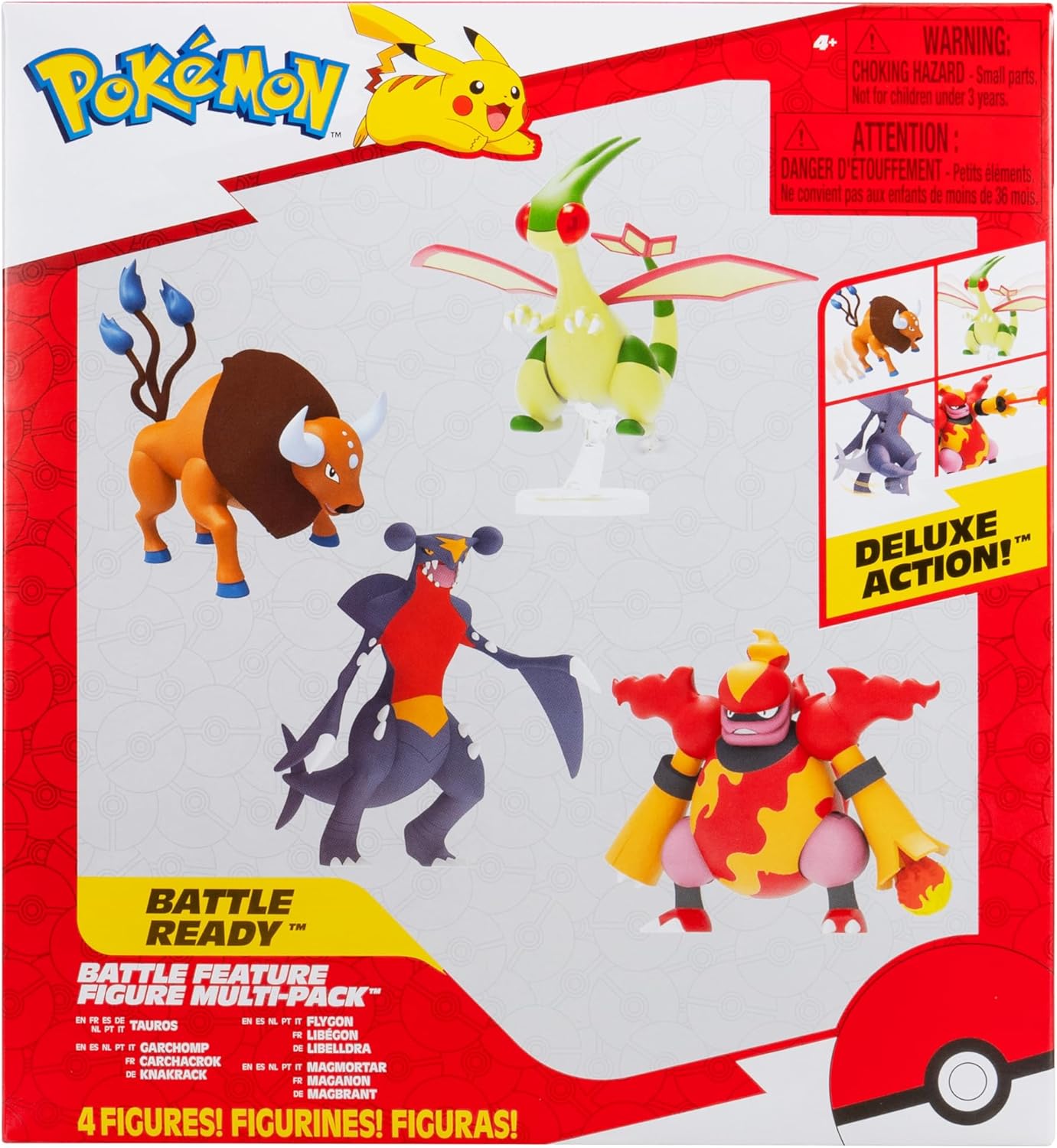 Tauros, Magmortar, Flygon y Garchomp | Jazwares Pack 4 Figuras de Batalla Deluxe Action Pokémon