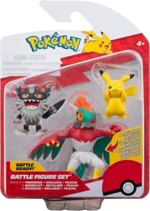 Hawlucha, Perrserker y Pikachu  | Jazwares Pack 3 Figuras de Batalla Pokémon
