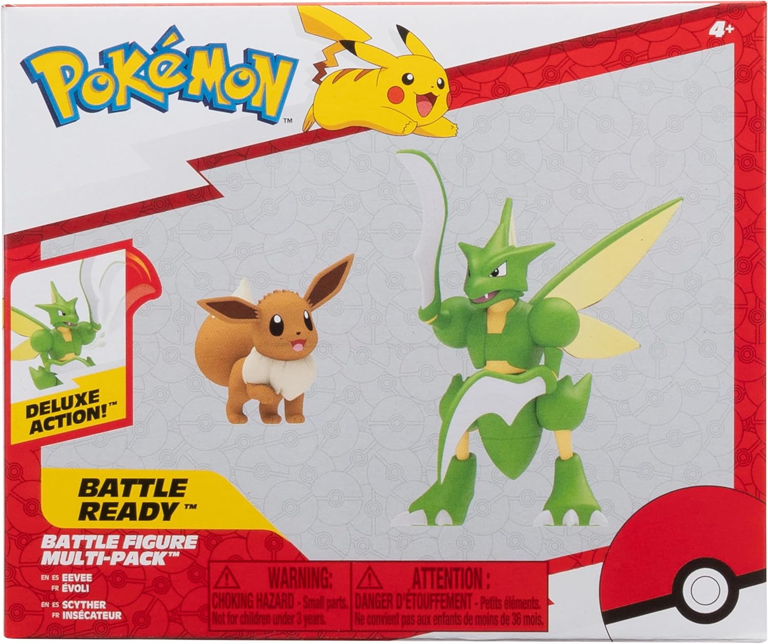 Scyther (Deluxe Action) y Eevee | Jazwares Pack 2 Figuras de Batalla Pokémon