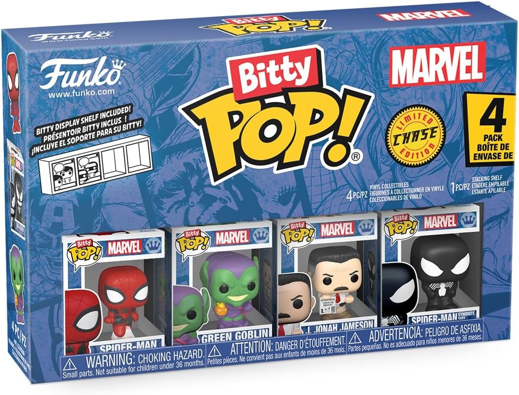 Funko Spider-Man, Green Goblin, J. Jonah Jameson & Figura Chase | Bitty Pop! Marvel