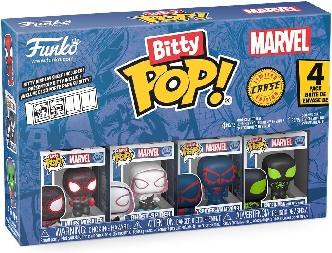 Funko Miles Morales, Ghost-Spider, Spider-Man 2099 & Figura Chase | Bitty Pop! Marvel