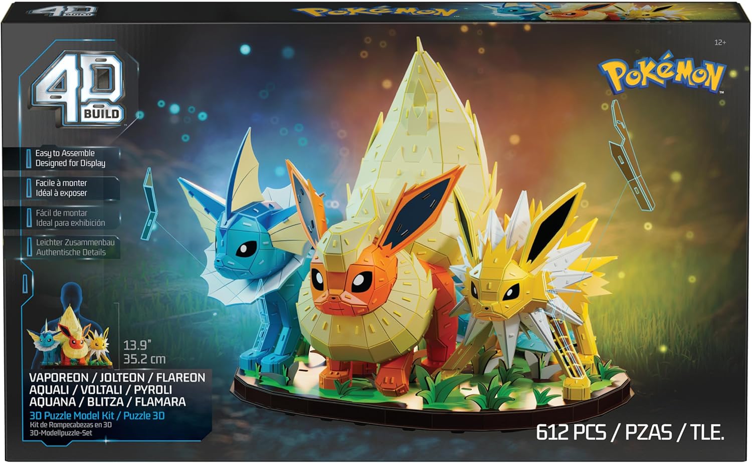 Vaporeon, Flareon & Jolteon 3D Model Kit (612 piezas) - 4D Build
