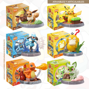 Pokemon Eevee, Pikachu, Riolu, Psyduck, Charmander y Sprigatito (model kit) - BLOKEES