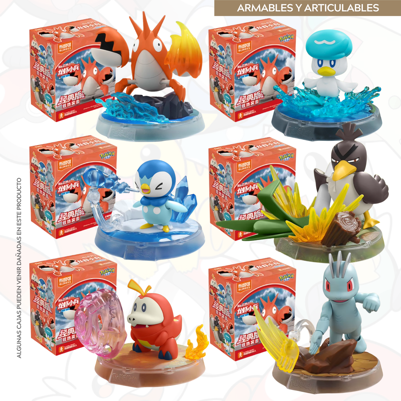 Pokemon Corphish, Quaxly, Piplup, Farfetch'd Galar, Fuecoco y Machop (model kit) - BLOKEES