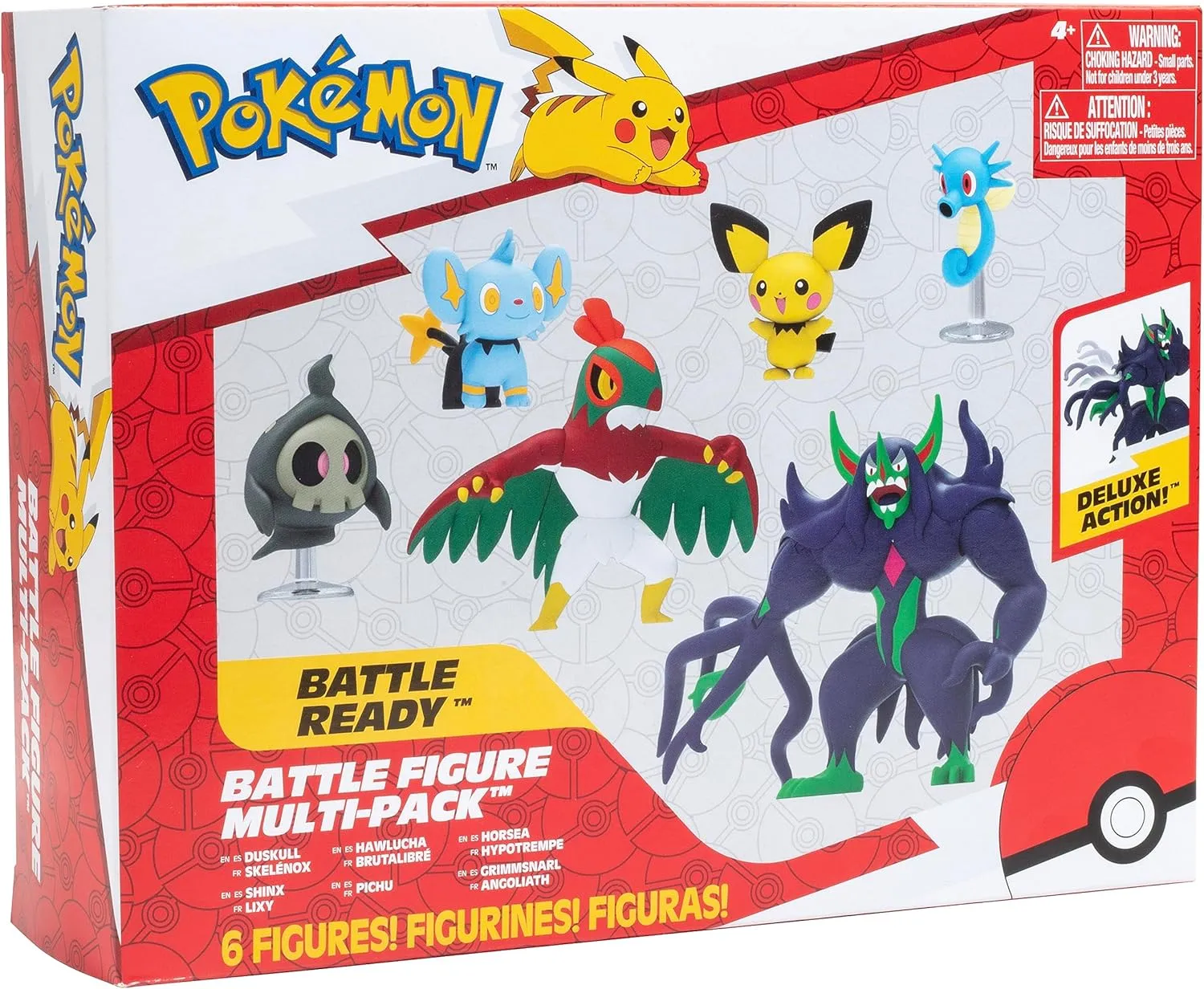 Grimmsnarl (Deluxe Action), Hawlucha, Duskull, Horsea, Shinx y Pichu | Jazwares Pack 6 Figuras de Batalla Pokémon - Image 3