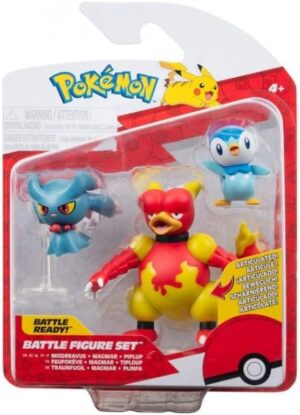Magmar, Misdreavus y Piplup | Jazwares Figura de Batalla Pokémon