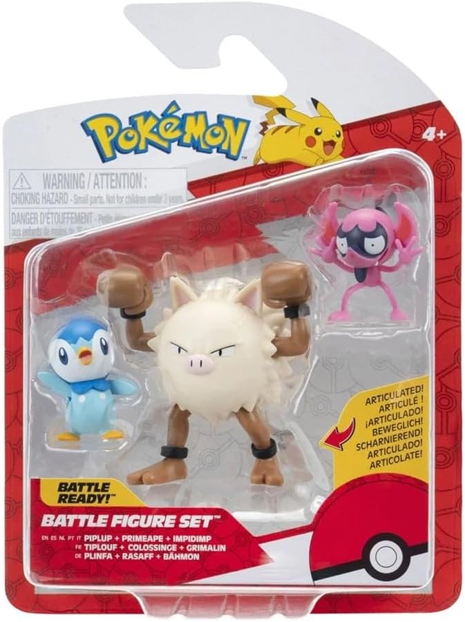 Primeape, Impidimp y Piplup | Jazwares Pack 3 Figuras de Batalla Pokémon